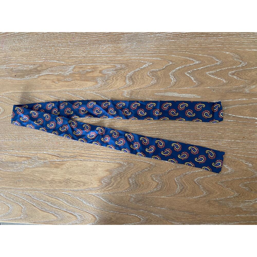 Vintage Silk Neck Tie Scarf Paisley Blue Symphony Scarfs Made in USA Ascot Style